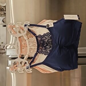 💕LAURA ASHLEY Padded Lace Back Bralettes (3 Pk) Navy Blue Pink White Small NWT